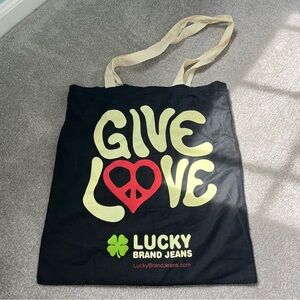 Lucky Brand “GIVE LOVE” Reusable Tote Bag Peace Go Green Reduce Reuse Recycle